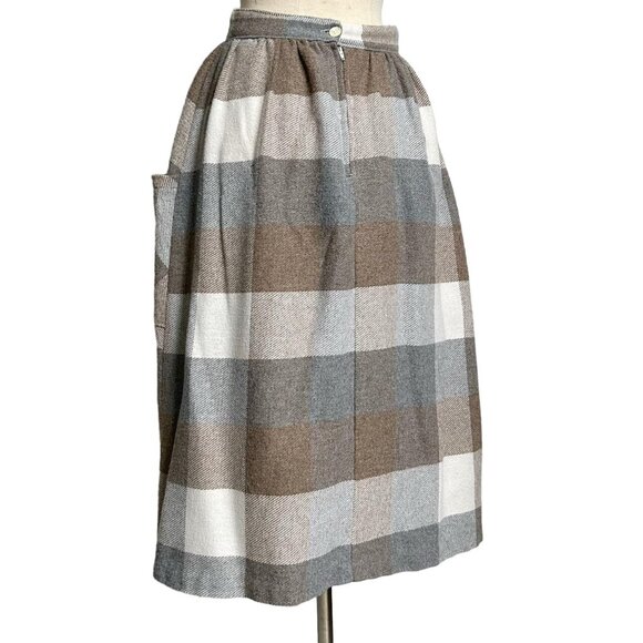 70s vintage plaid wool blend skirt highwaisted pockets cottagecore midi. - Picture 7 of 8